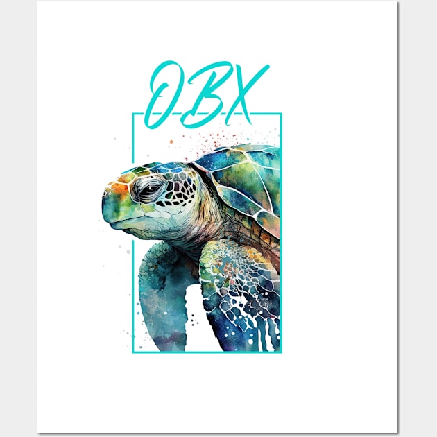 OBX North Carolina Watercolor Sea Turtle Portrait Wall Art by grendelfly73